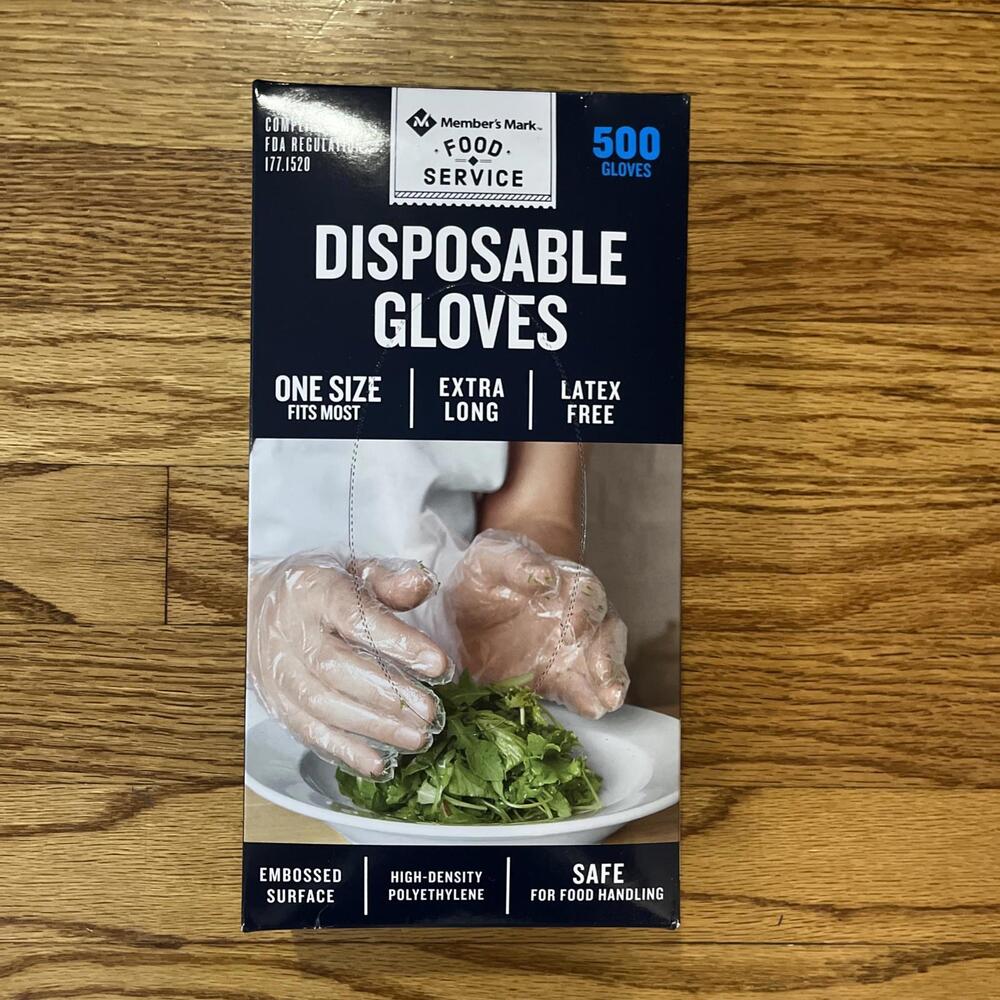 Member's Mark Plastic Disposable Food Gloves 1 Box for 500 Gloves.